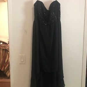 Strapless Sequins Hi-Low Black Dress
